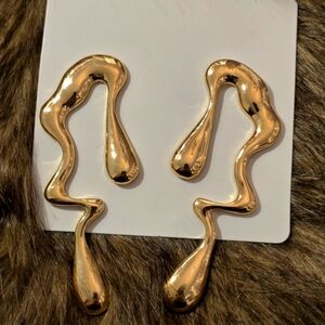 Goldtone Abstract Asymmetrical Dangle Pierced Earrings